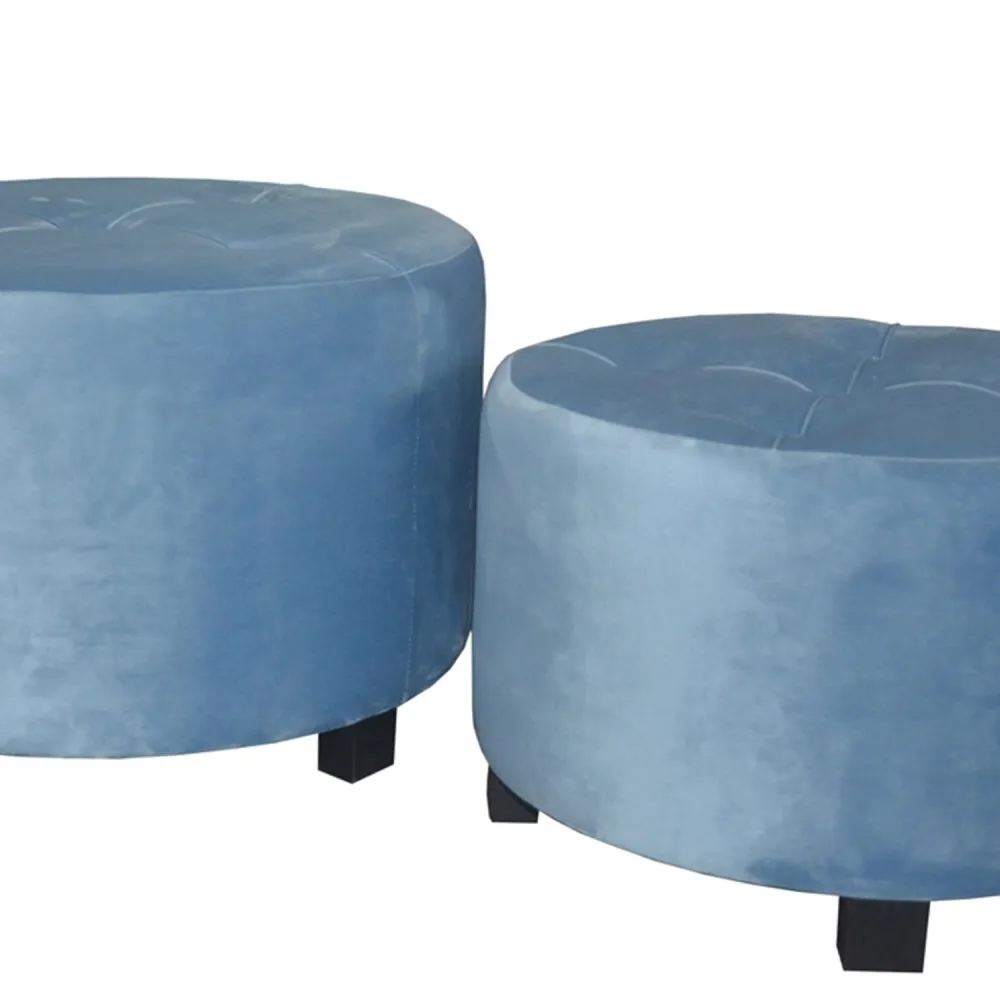 Set di 3 pouf Rondeo velluto blu