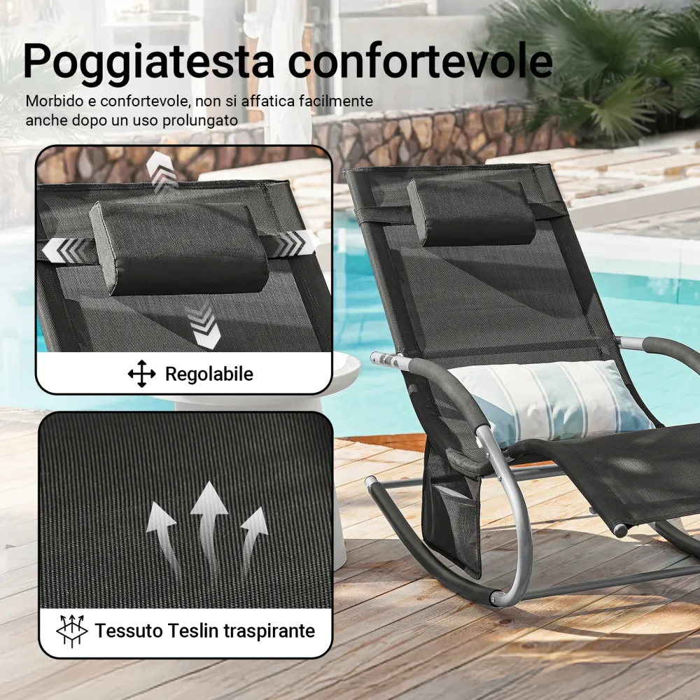 SoBuy 2 x Sdraio dondolo con poggiatesta 63x150x87cm OGS28-SCHX2
