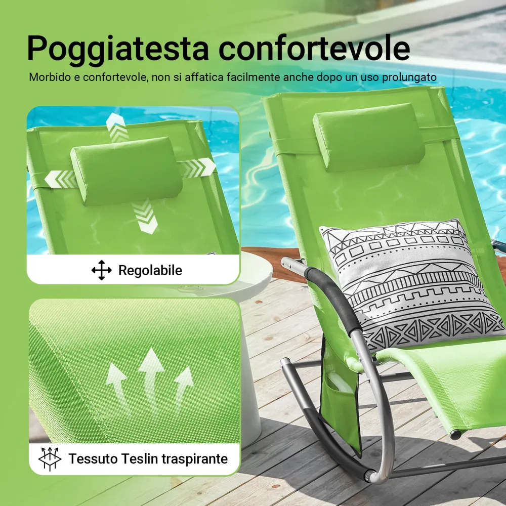 SoBuy 2 x Sdraio dondolo con poggiatesta 63x150x87cm OGS28-GRX2