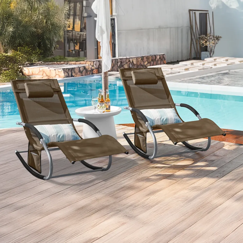 SoBuy 2 x Sdraio dondolo con poggiatesta 63x150x87cm OGS28-BRX2