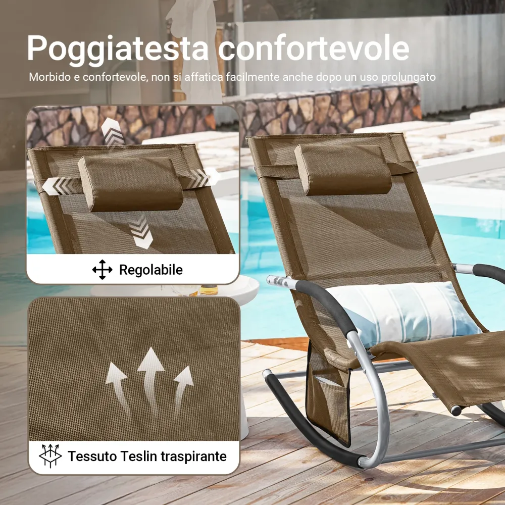 SoBuy 2 x Sdraio dondolo con poggiatesta 63x150x87cm OGS28-BRX2