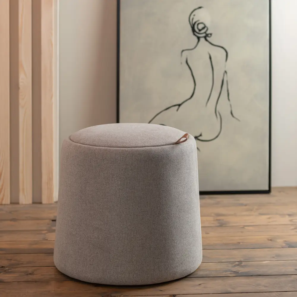 Pouf Contenitore h 42,5 cm Legno e Lino Beige - Winter Glow