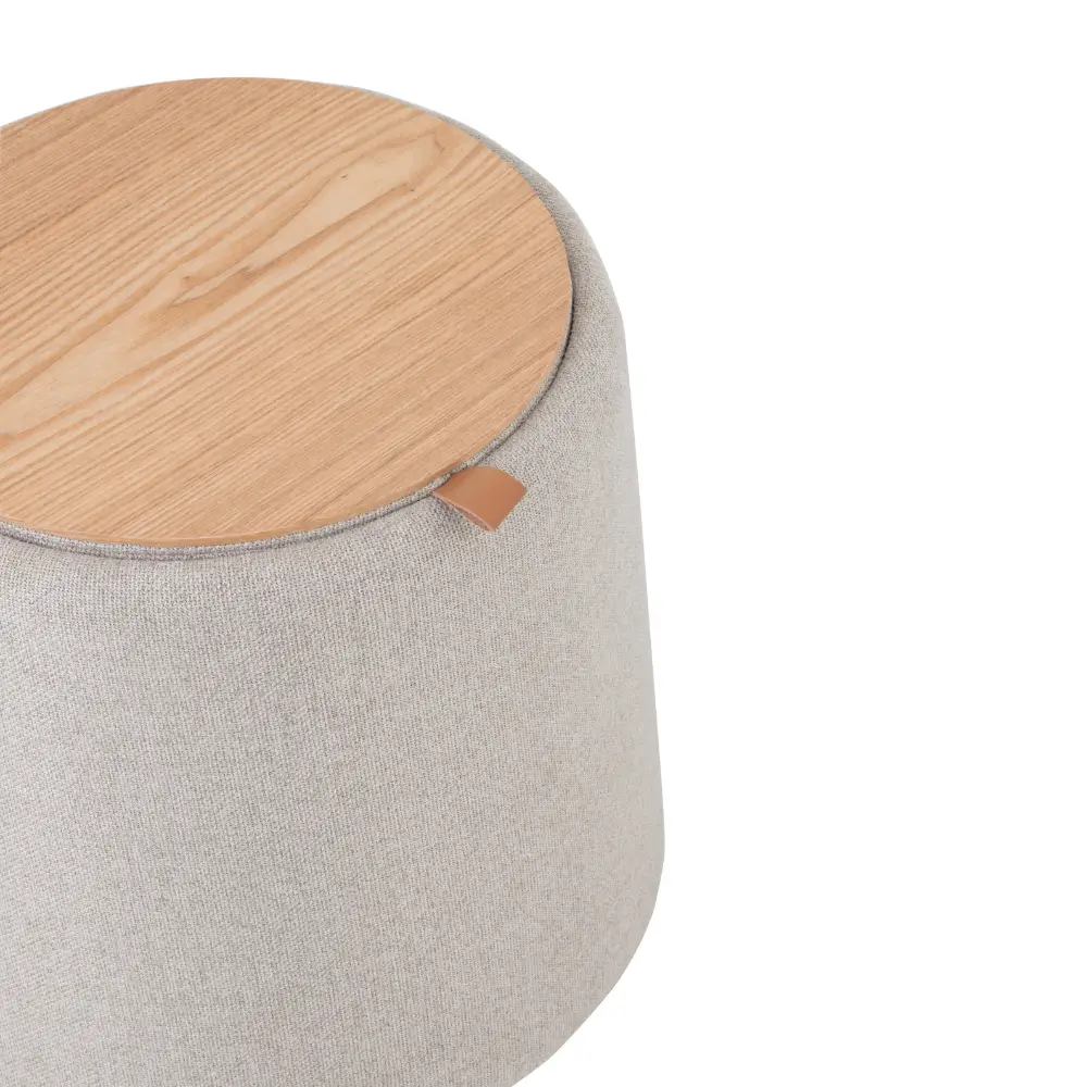 Pouf Contenitore h 42,5 cm Legno e Lino Beige - Winter Glow