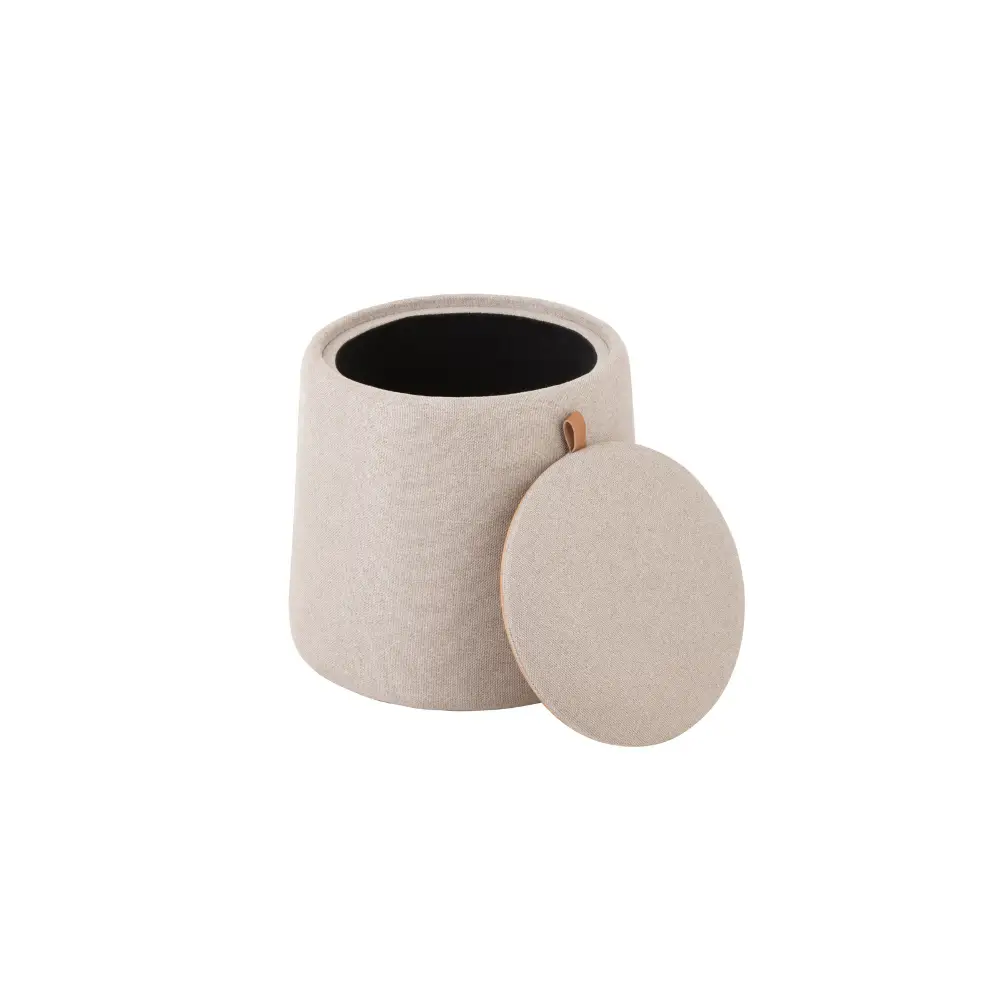 Pouf Contenitore h 42,5 cm Legno e Lino Beige - Winter Glow