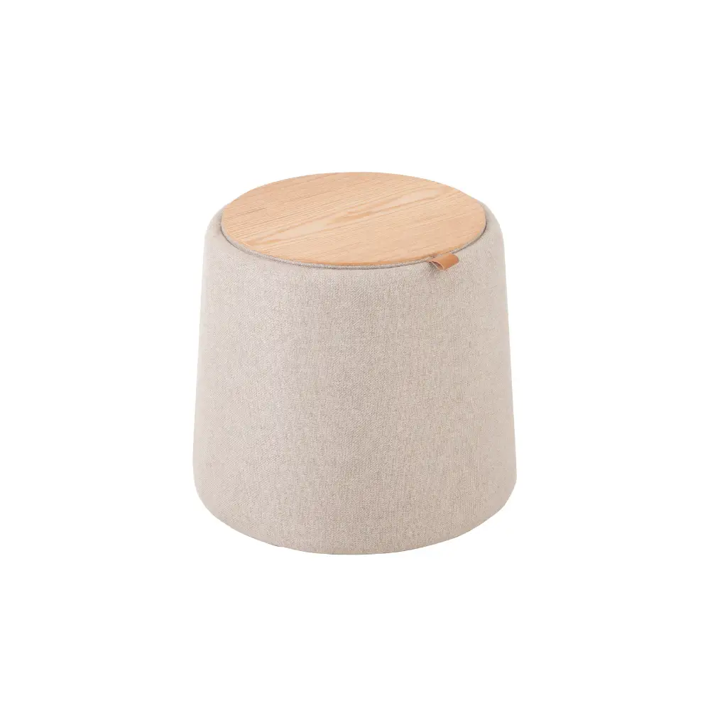 Pouf Contenitore h 42,5 cm Legno e Lino Beige - Winter Glow