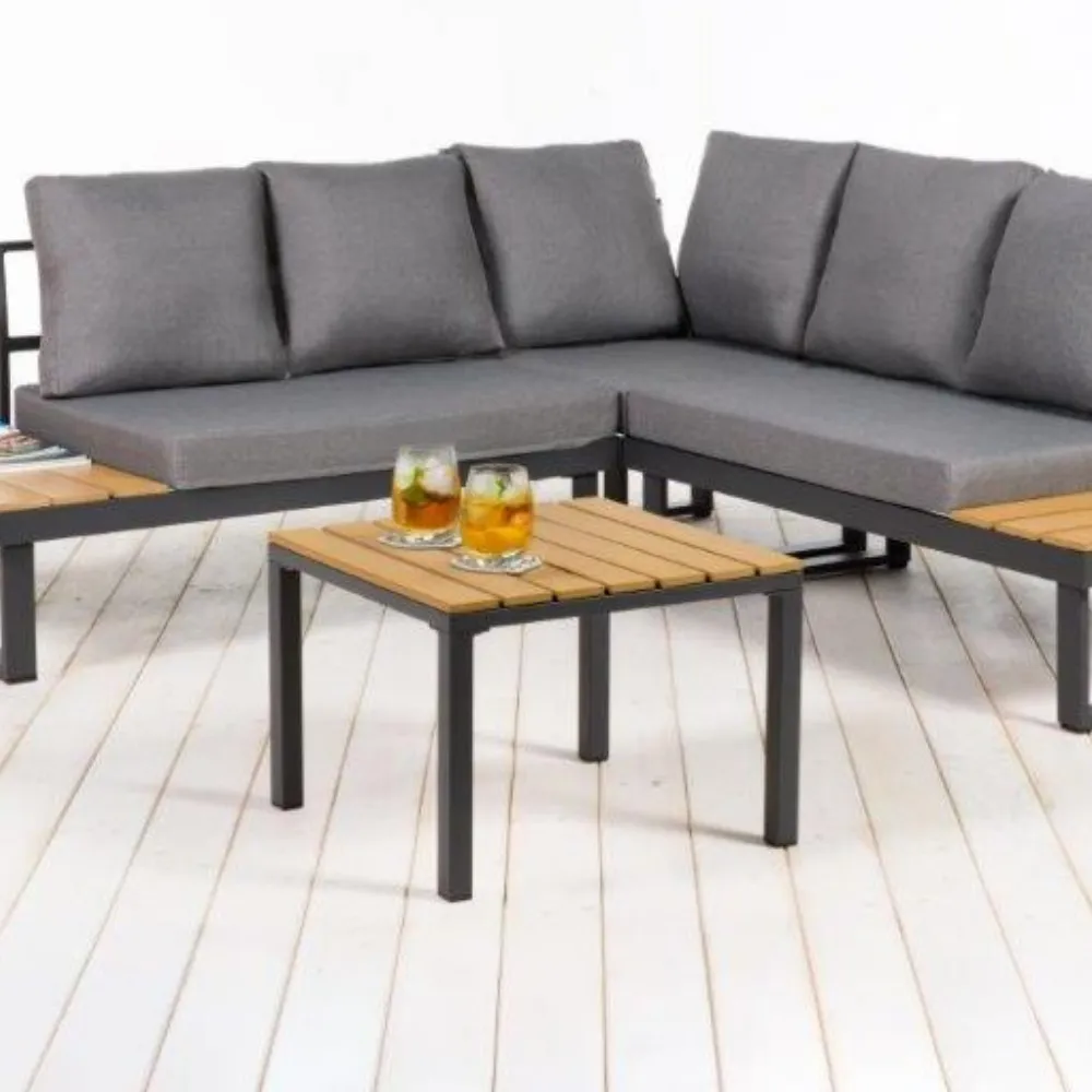 Set Relax da Esterno con Divano Angolare e Tavolino Alluminio – Nadir