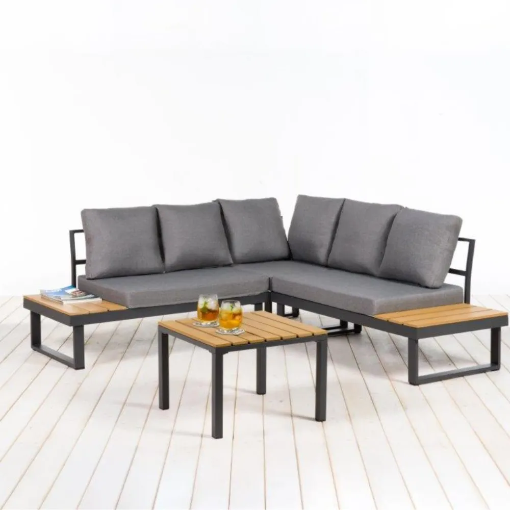 Set Relax da Esterno con Divano Angolare e Tavolino Alluminio – Nadir