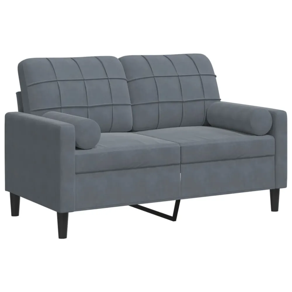 Divano 2 Posti con Cuscini Grigio Scuro 120 cm Velluto