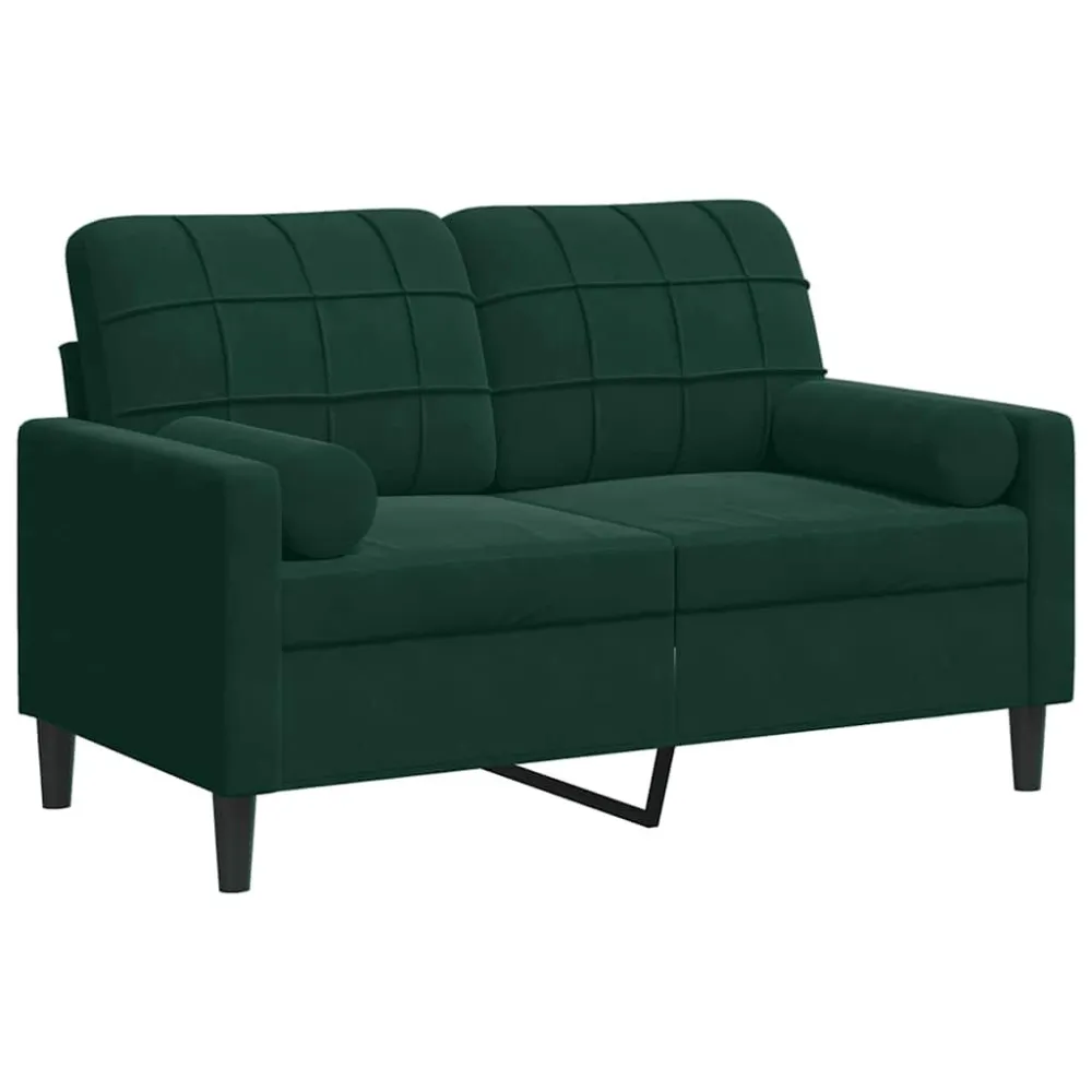 Divano 2 Posti con Cuscini Verde Scuro 120 cm Velluto