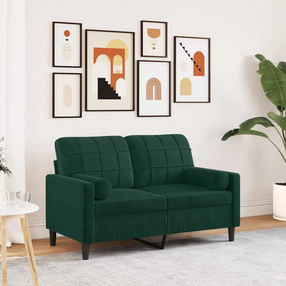 Divano 2 Posti con Cuscini Verde Scuro 120 cm Velluto