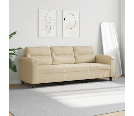 Divano 3 Posti Crema 180 cm Tessuto Microfibra