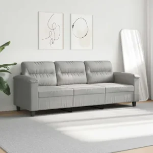 Divano 3 Posti Grigio Chiaro 180 cm Tessuto Microfibra