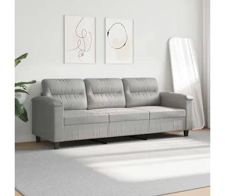 Divano 3 Posti Grigio Chiaro 180 cm Tessuto Microfibra