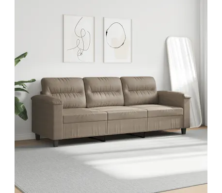 Divano 3 Posti Tortora 180 cm Tessuto Microfibra