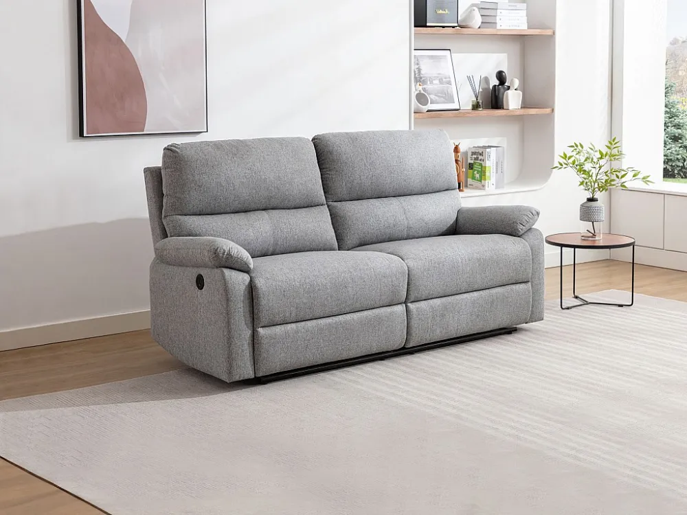 Divano 3 posti relax elettrico Tessuto Grigio LUNANO