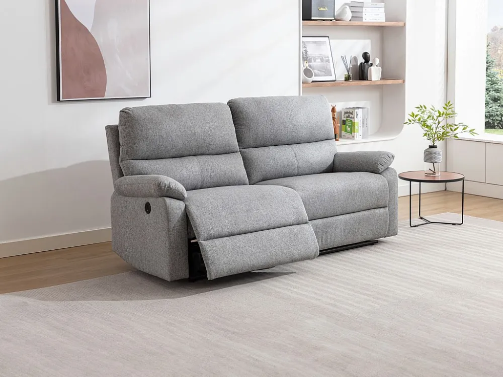 Divano 3 posti relax elettrico Tessuto Grigio LUNANO