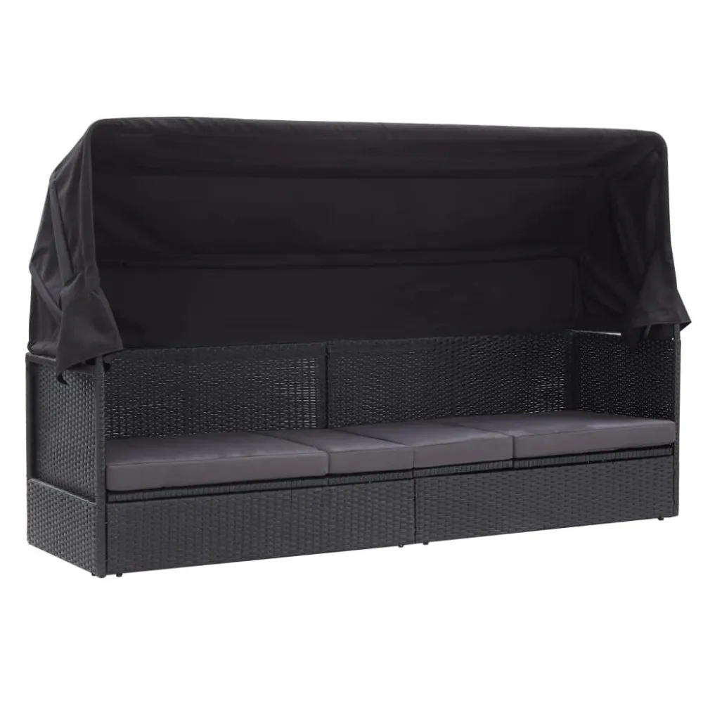 Divano Letto da Esterno con Baldacchino Polyrattan Nero
