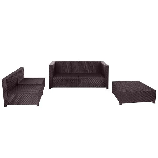 Mendler set tapa polyrattan set da giardino set lounge poltrona divano marrone alluminio 52450+52451+52452