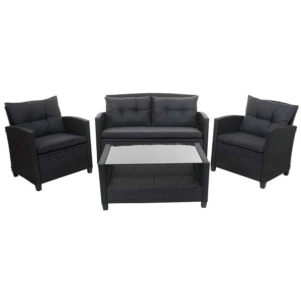 Mendler Set XXL polyrattan HWC-F10 set da salotto per balcone/giardino/salotto divano poltrona con cuscini Spun Poly antra...