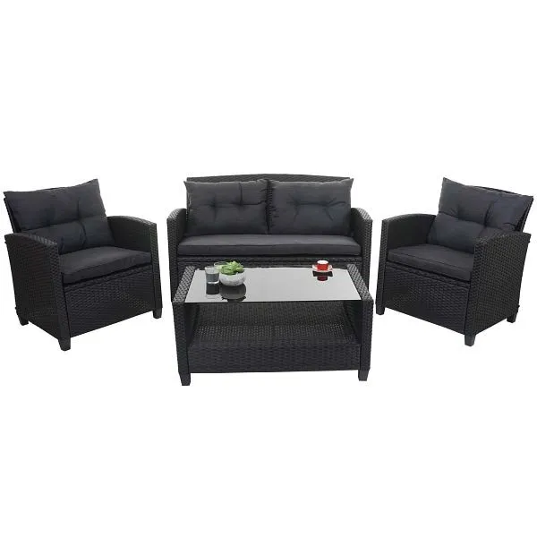 Mendler Set XXL polyrattan HWC-F10 set da salotto per balcone/giardino/salotto divano poltrona con cuscini Spun Poly antra...