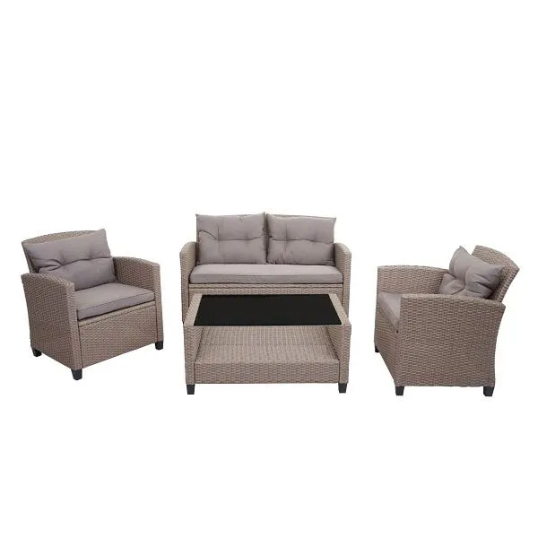 Mendler Set XXL polyrattan HWC-F10 set da salotto per balcone/giardino/salotto divano poltrona con cuscini Spun Poly grigi...