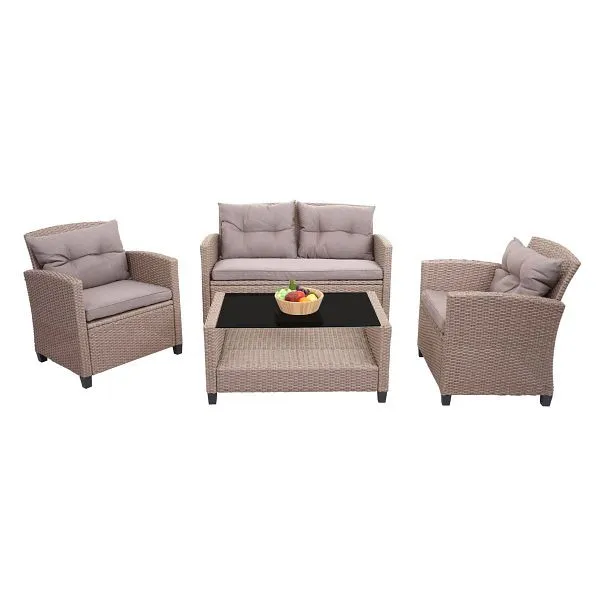 Mendler Set XXL polyrattan HWC-F10 set da salotto per balcone/giardino/salotto divano poltrona con cuscini Spun Poly grigi...