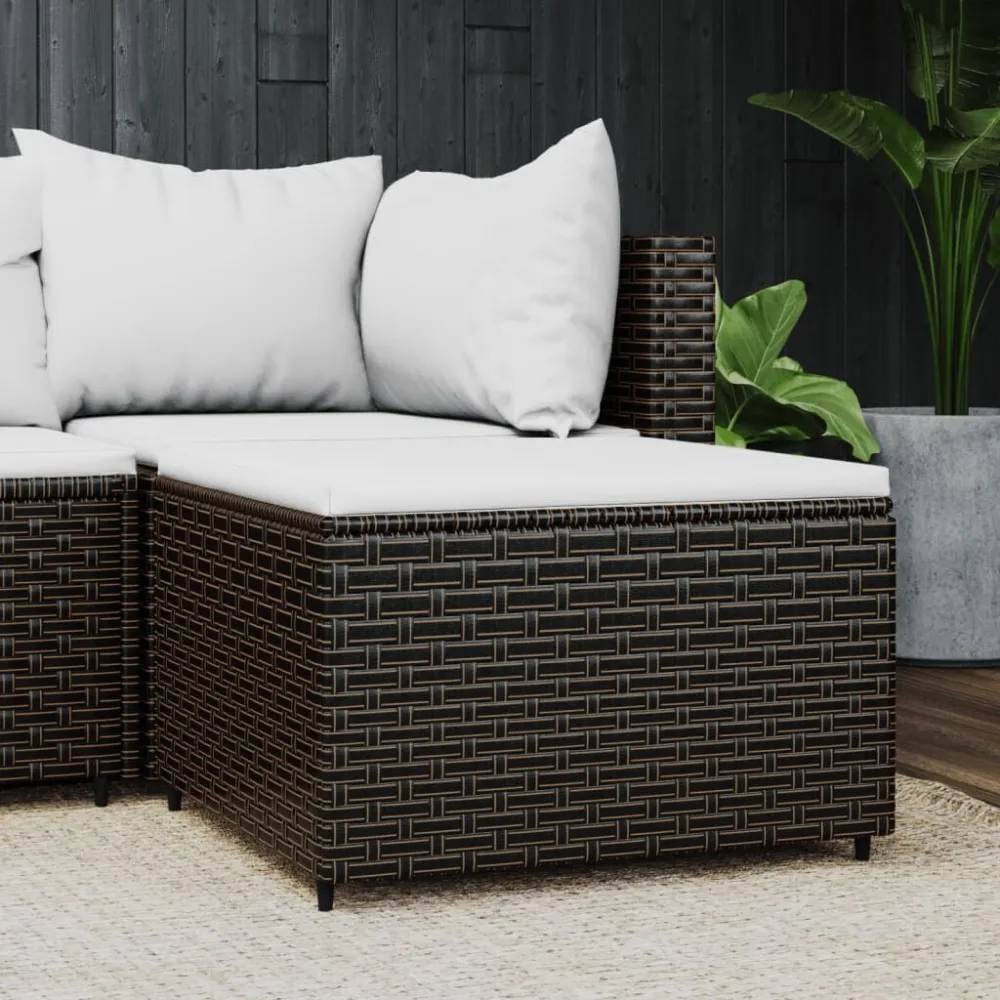 Poggiapiedi da Giardino con Cuscino Polyrattan Marrone