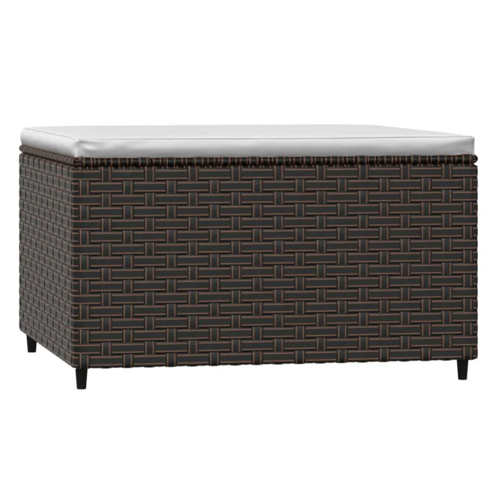 Poggiapiedi da Giardino con Cuscino Polyrattan Marrone