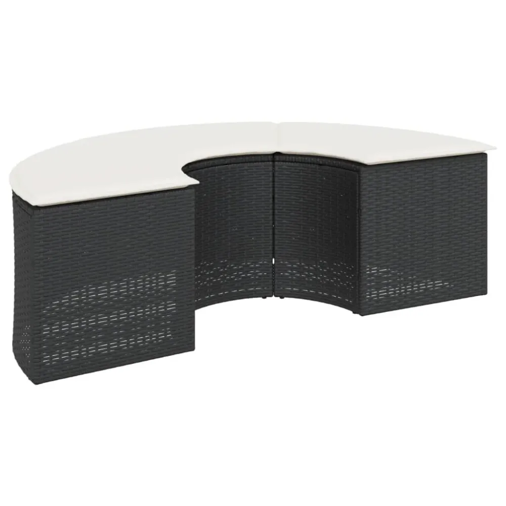 Poggiapiedi da Giardino con Cuscino Polyrattan Nero