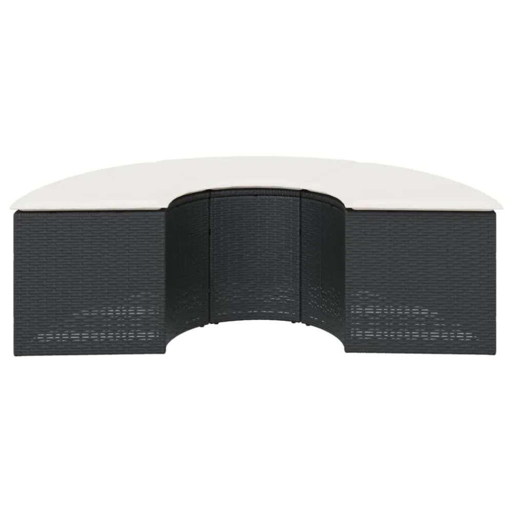 Poggiapiedi da Giardino con Cuscino Polyrattan Nero
