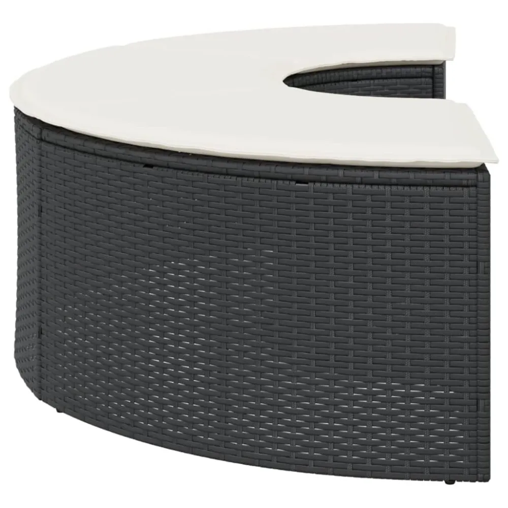 Poggiapiedi da Giardino con Cuscino Polyrattan Nero