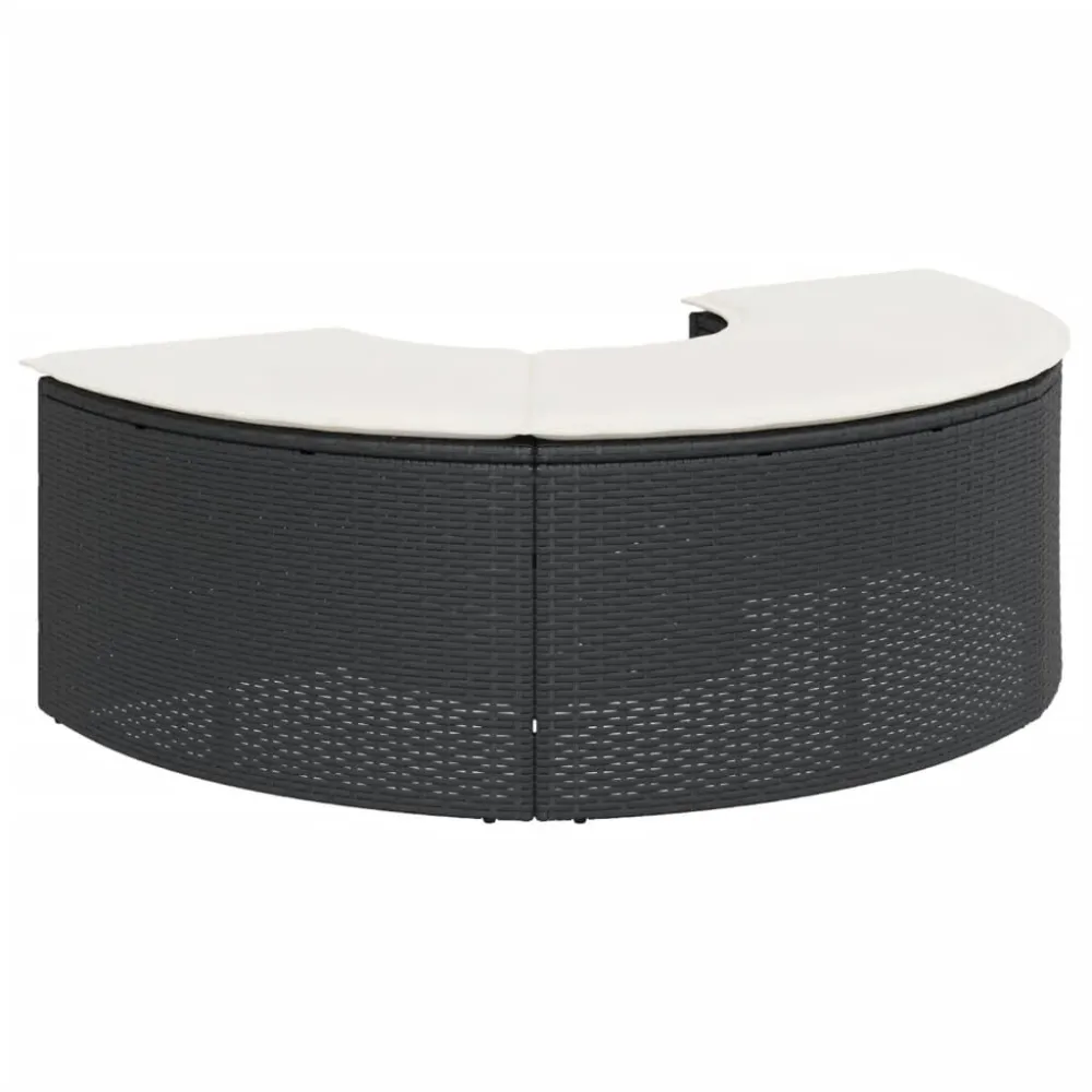 Poggiapiedi da Giardino con Cuscino Polyrattan Nero