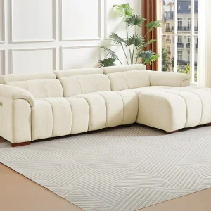 Divano angolo destra relax elettrico Tessuto Sabbia effetto trapuntato MOLPICA