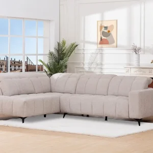 Divano angolo sinistra relax seduta scorrevole elettrico Tessuto Panna. LAMPARO