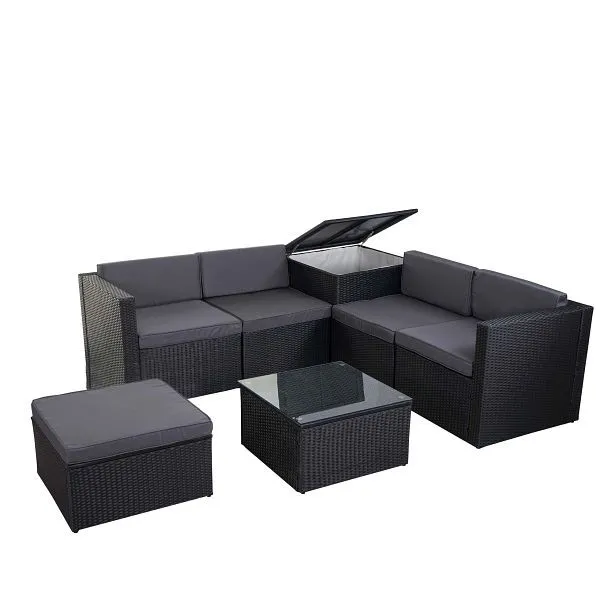 Mendler HWC-D21 set polyrattan set da balcone/giardino/salotto dinette con divano scatola portaoggetti antracite cuscini g...