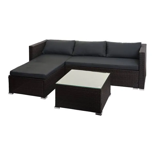 Mendler set polyrattan HWC-F57 divano per balcone/giardino/salotto marrone cuscini grigio cupo senza cuscini decorativi 76...
