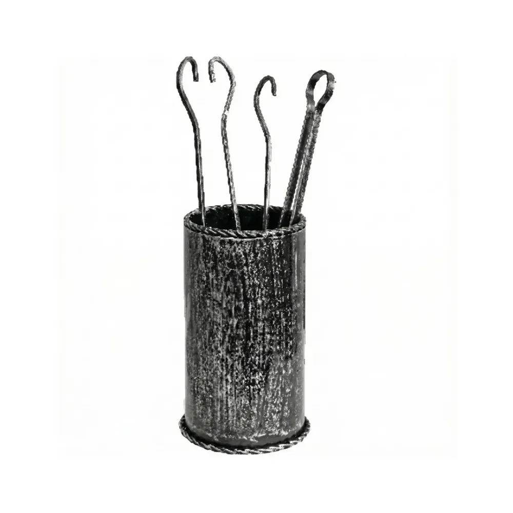 Piantana Camino Kit Cilindro Ferro Battuto Verniciato 4 Attrezzi