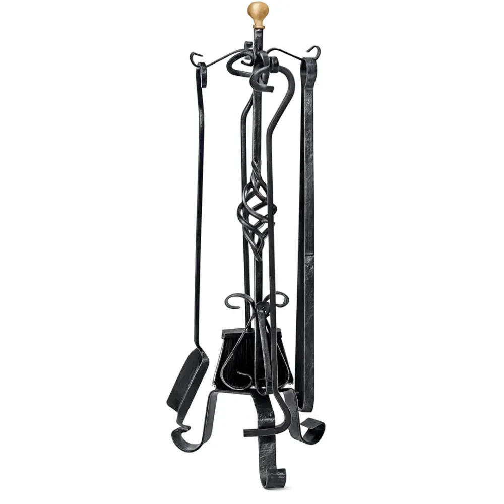 Piantana Camino Kit Pigna Ferro Battuto e Ottone H. 70 cm