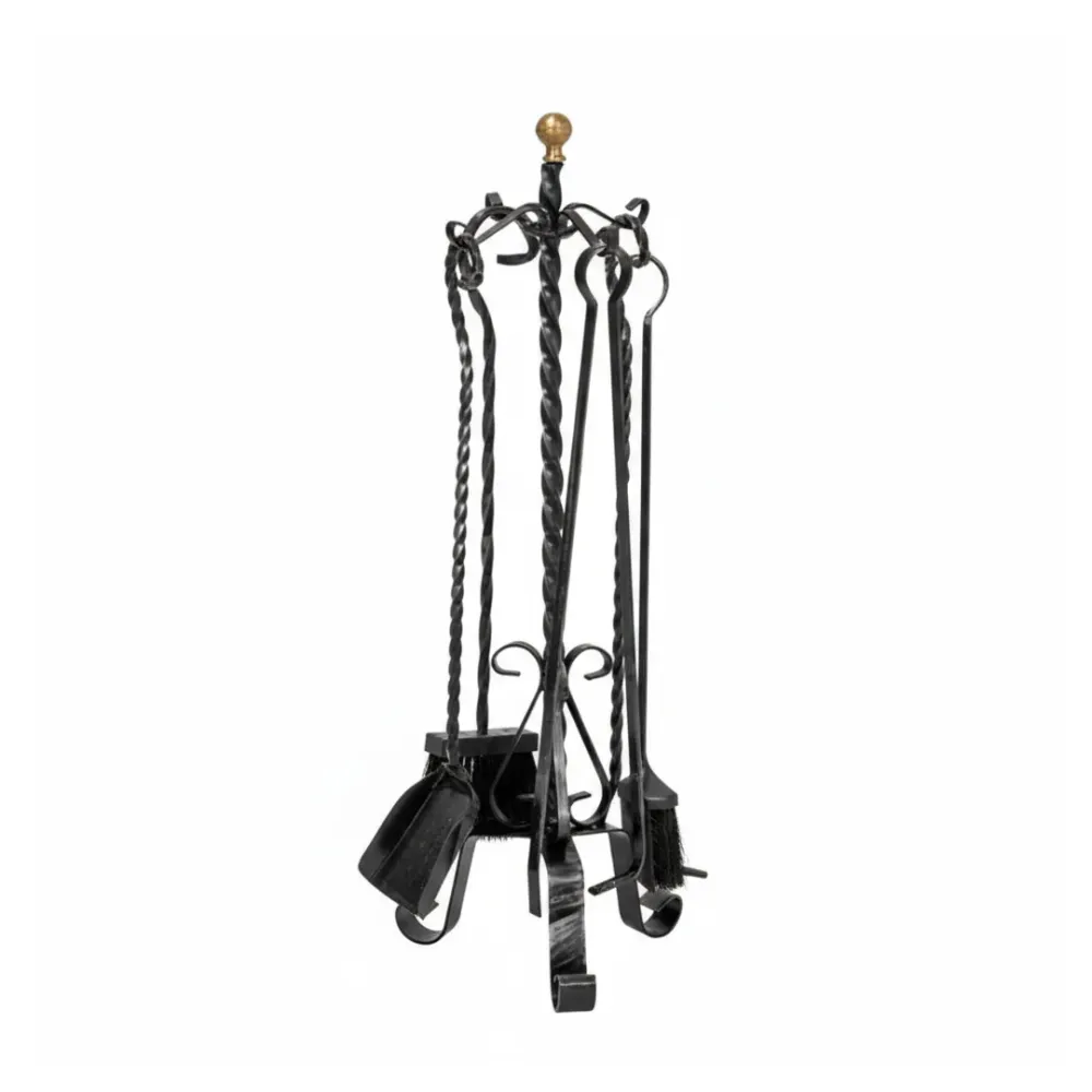 Piantana camino Kit Tortiglione ferro battuto con pomi ottone h 70 cm