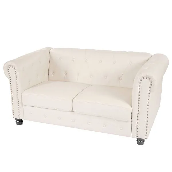 Divano lounge importante 2 posti Mendler Divano Chesterfield ecopelle piedi rotondi bianco 31998+31999+32000