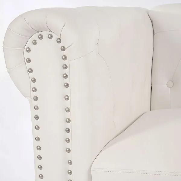 Divano lounge importante 2 posti Mendler Divano Chesterfield ecopelle piedi rotondi bianco 31998+31999+32000