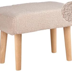 Ottomano bouclè beige e legno chiaro TAKOMA