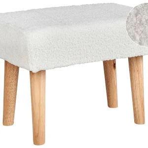 Ottomano bouclè bianco e legno chiaro TAKOMA