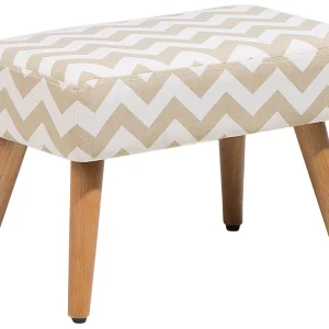 Ottomano velluto beige bianco e legno chiaro TAKOMA