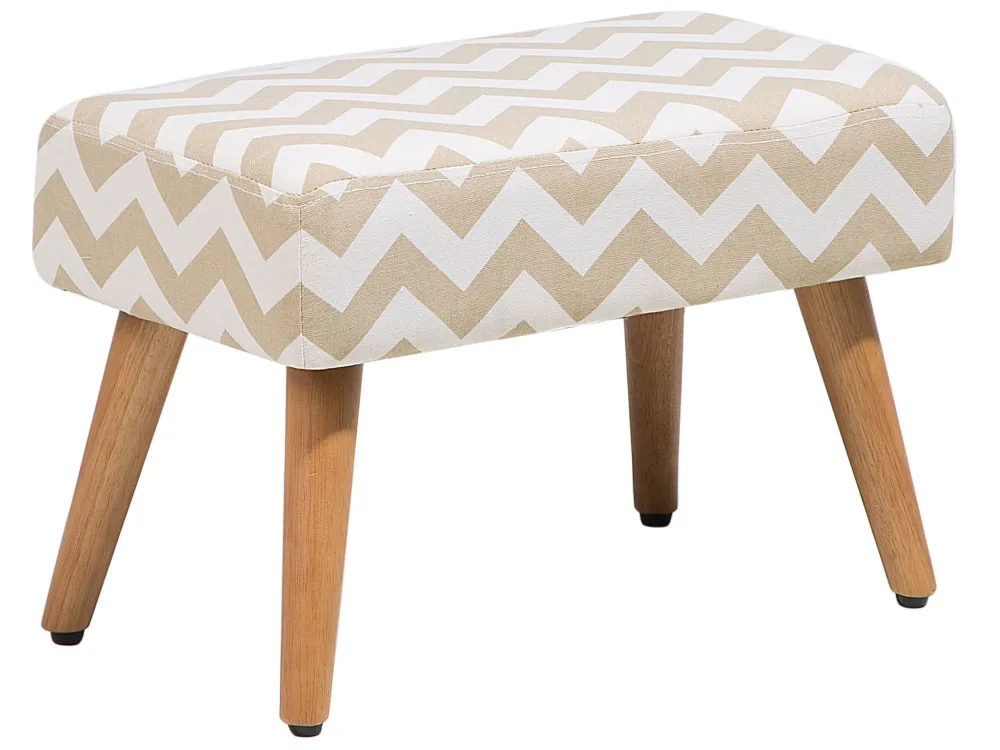 Ottomano velluto beige bianco e legno chiaro TAKOMA