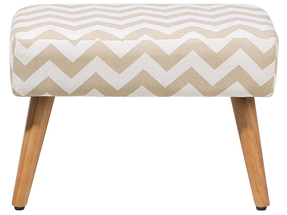 Ottomano velluto beige bianco e legno chiaro TAKOMA