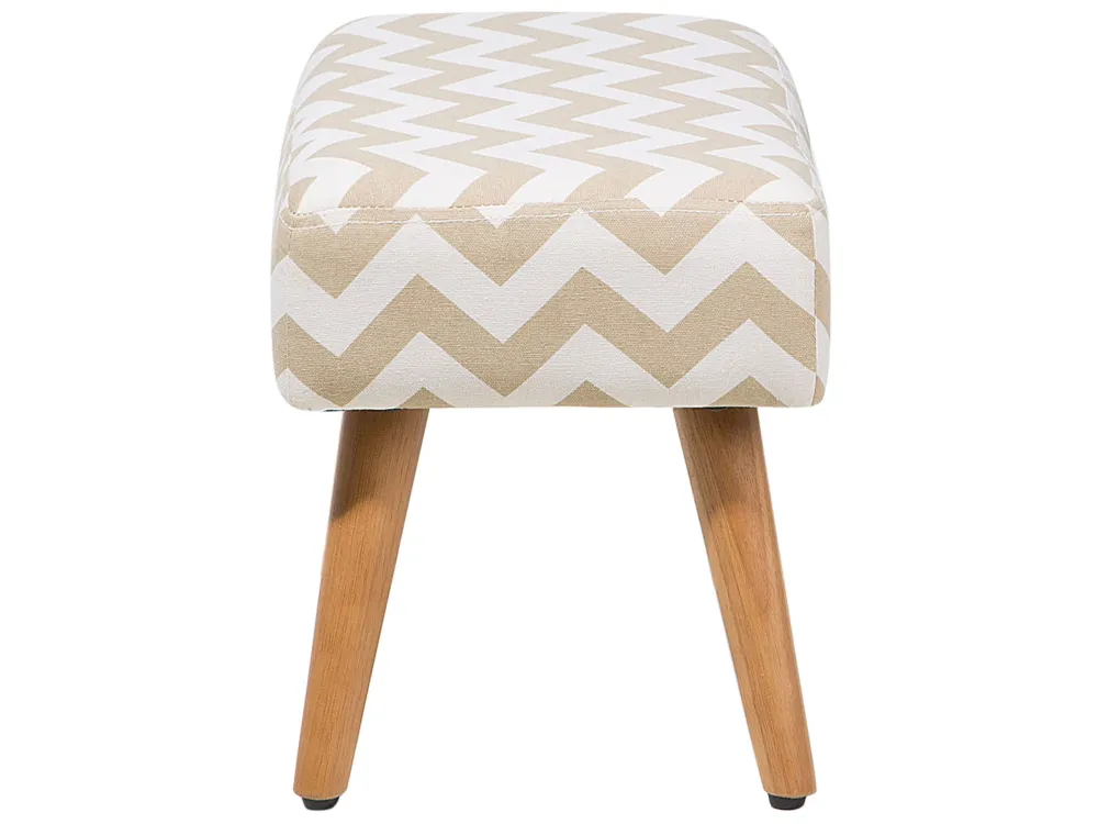 Ottomano velluto beige bianco e legno chiaro TAKOMA