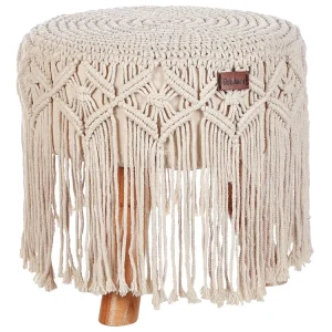 Poggiapiedi cotone e macramè beige NAWABAD