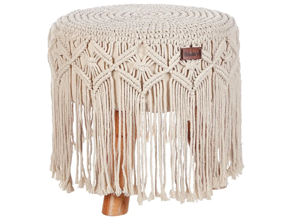 Poggiapiedi cotone e macramè beige NAWABAD