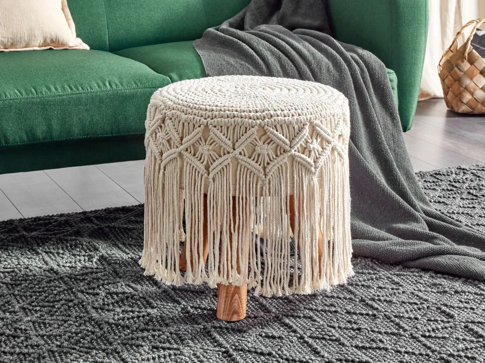 Poggiapiedi cotone e macramè beige NAWABAD